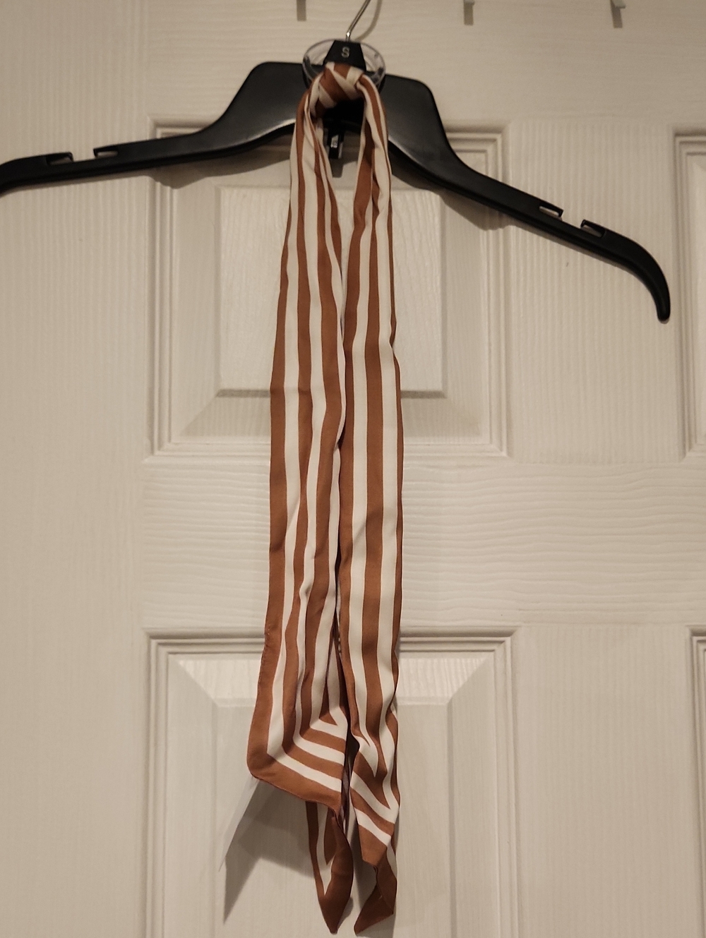 J. Crew Brown and Cream Striped Skinny Scarf Ribbon